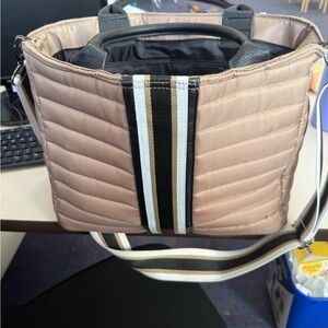 THINK ROYLN Taupe Quilted Tote with Striped Strap